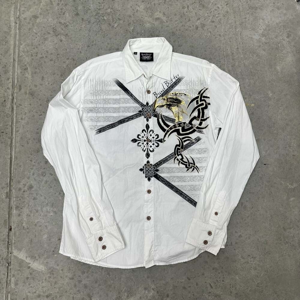 Brad Butter Y2K Affliction Style Long Sleeve Button Down Shirt AOP - XL
